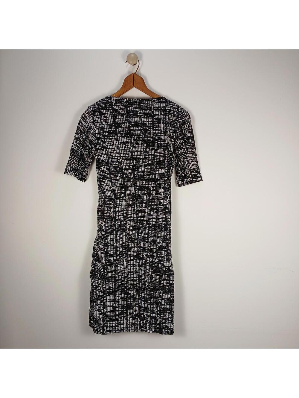 Mexx Bodycon Dress Womens XS Black White V Neck Fitted Stretch Knee Length - Picture 5 of 8